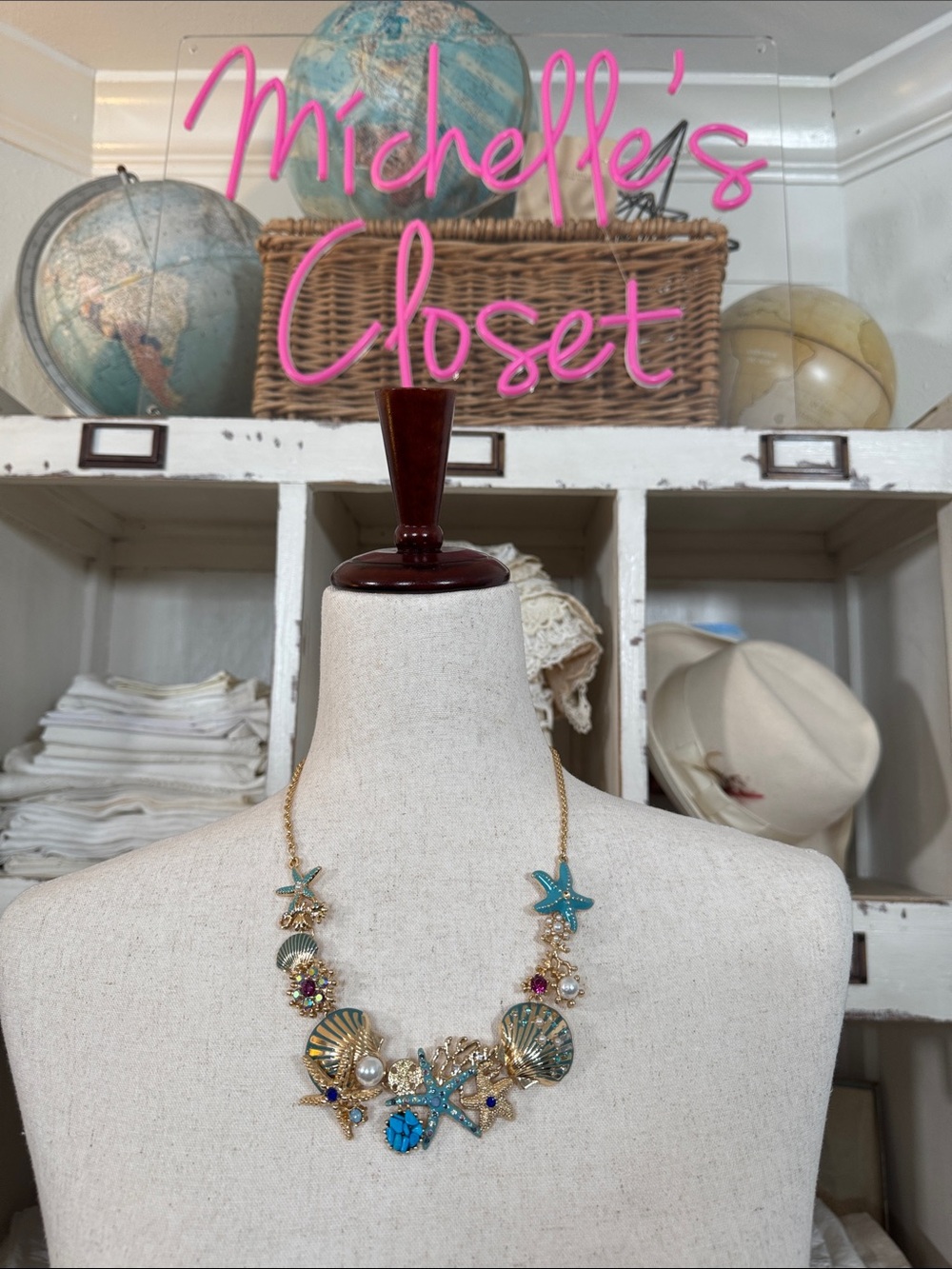Turquoise Seashell Starfish Statement Necklace